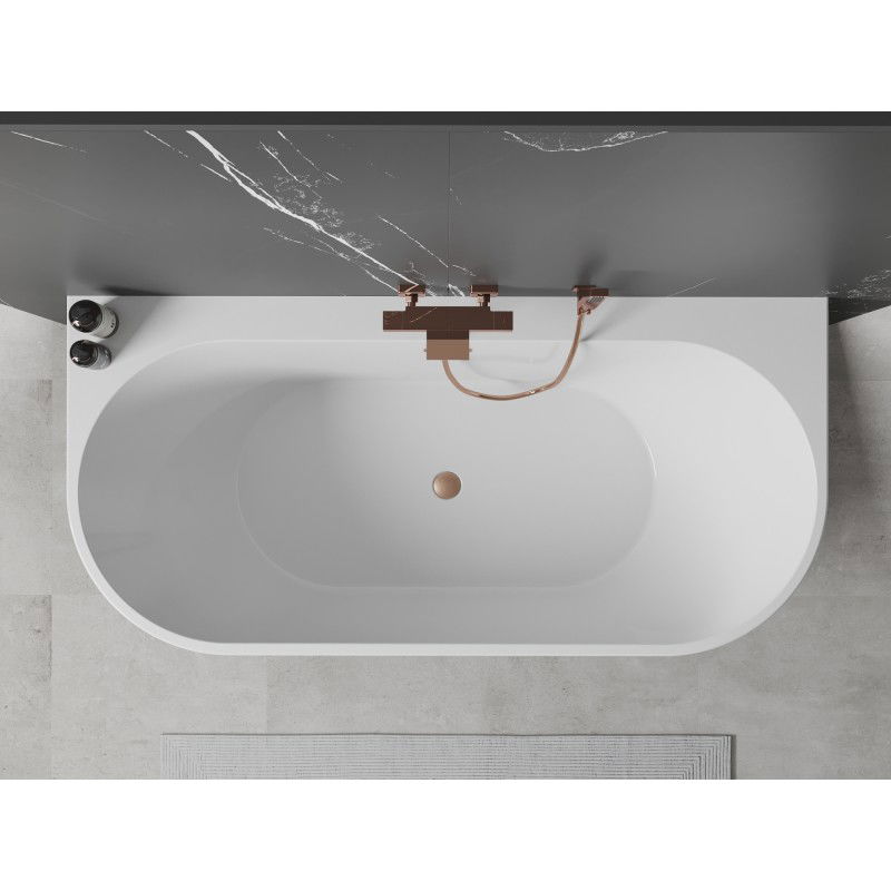 Mexen Oval+ freestanding back-to-wall bathtub 170 x 80 cm, white, brushed copper overflow - 52681708000-65