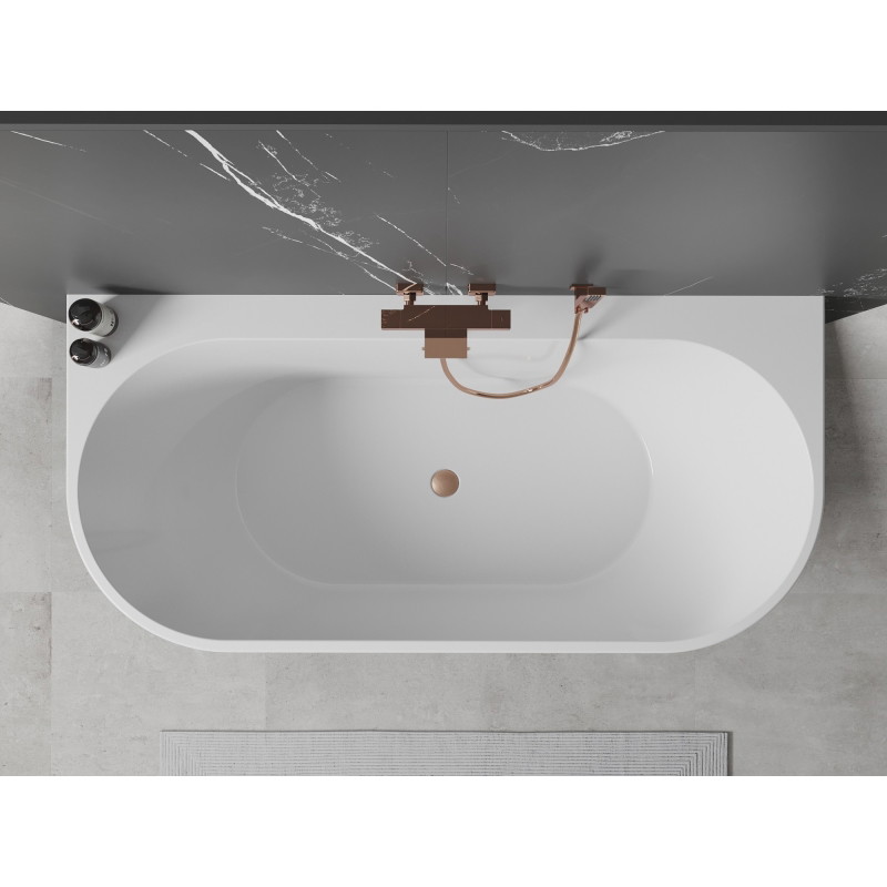 Mexen Oval+ freestanding wall bathtub 170 x 80 cm, white, brushed copper overflow - 52681708000-65