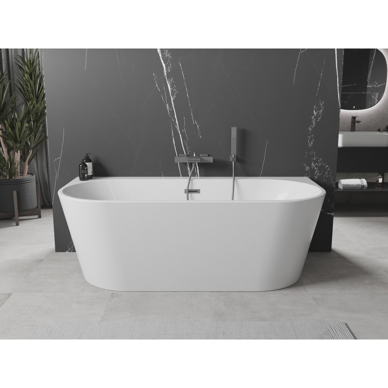 Mexen Oval+ freestanding wall-adjacent bathtub 170 x 80 cm, white, brushed gun gray overflow - 52681708000-66