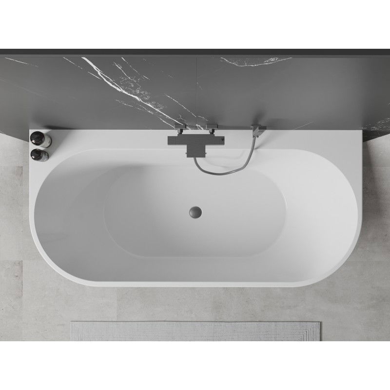 Mexen Oval+ free-standing wall-mounted bathtub 170 x 80 cm, white, overflow gun gray brushed - 52681708000-66