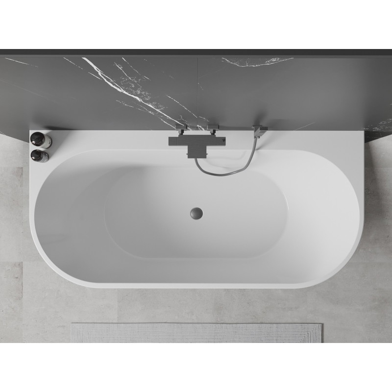 Mexen Oval+ freestanding wall-adjacent bathtub 170 x 80 cm, white, brushed gun gray overflow - 52681708000-66