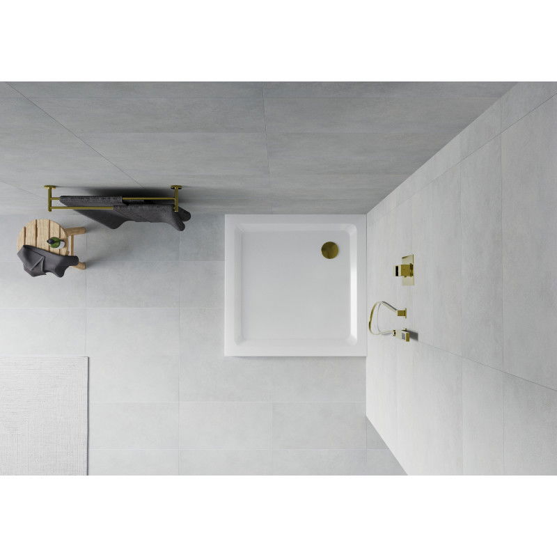 Mexen Flat Slim Square Shower Tray 80 x 80 cm, White, Gold Trap - 40108080G