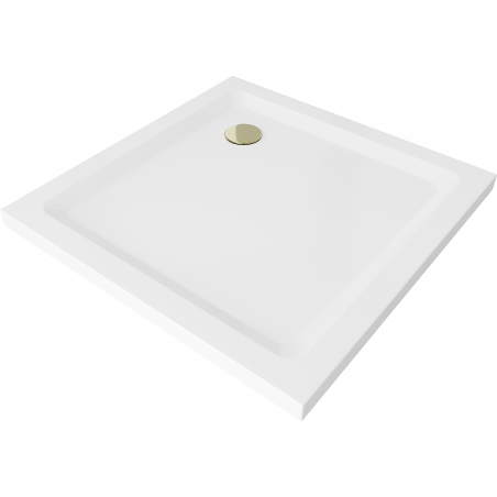 Mexen Flat square shower tray slim 70 x 70 cm, white, golden siphon - 40107070G