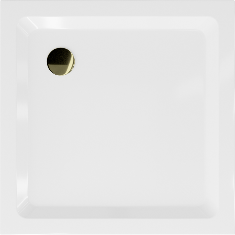Mexen Flat square slim shower tray 70 x 70 cm, white, gold siphon - 40107070G