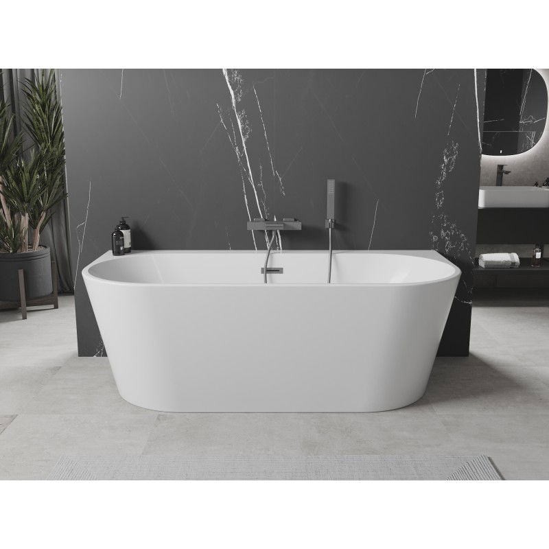 Mexen Oval+ freestanding wall-mounted bathtub 170 x 80 cm, white, gun metal overflow - 52681708000-95