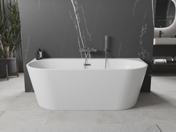 Mexen Oval+ free-standing back-to-wall bathtub 170 x 80 cm, white, gun metal overflow - 52681708000-95