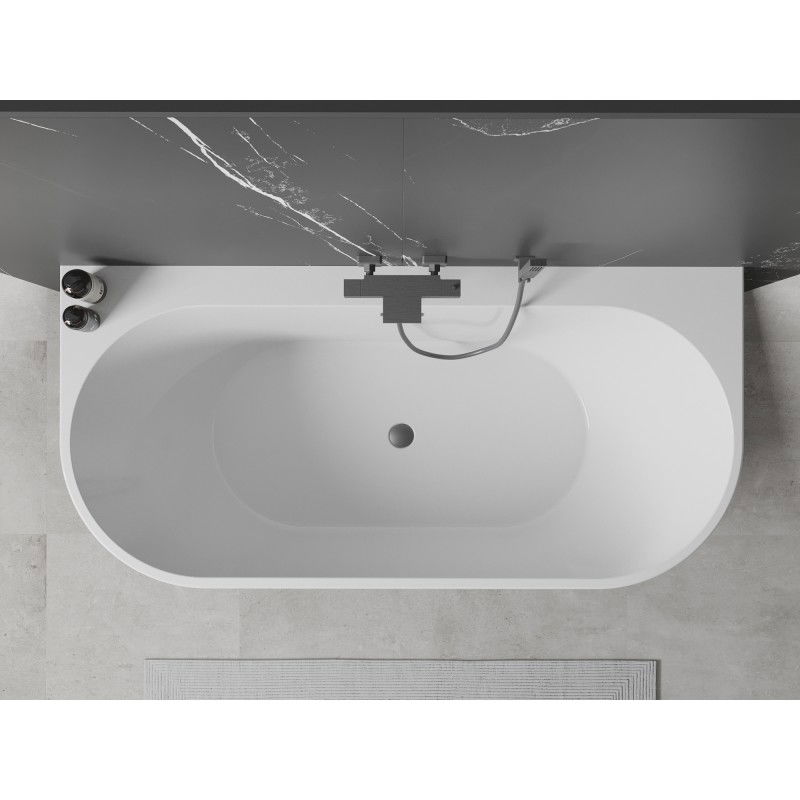 Mexen Oval+ freestanding wall-mounted bathtub 170 x 80 cm, white, gun metal overflow - 52681708000-95
