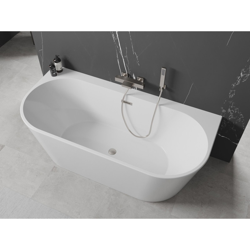 Mexen Oval+ freestanding side wall bathtub 170 x 80 cm, white, brushed nickel overflow - 52681708000-97