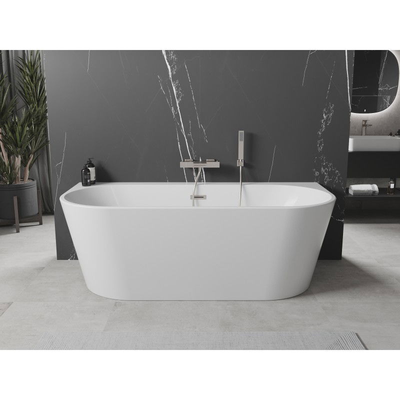 Mexen Oval+ free-standing wall-mounted bathtub 170 x 80 cm, white, brushed nickel overflow - 52681708000-97