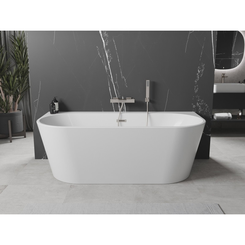 Mexen Oval+ freestanding side wall bathtub 170 x 80 cm, white, brushed nickel overflow - 52681708000-97