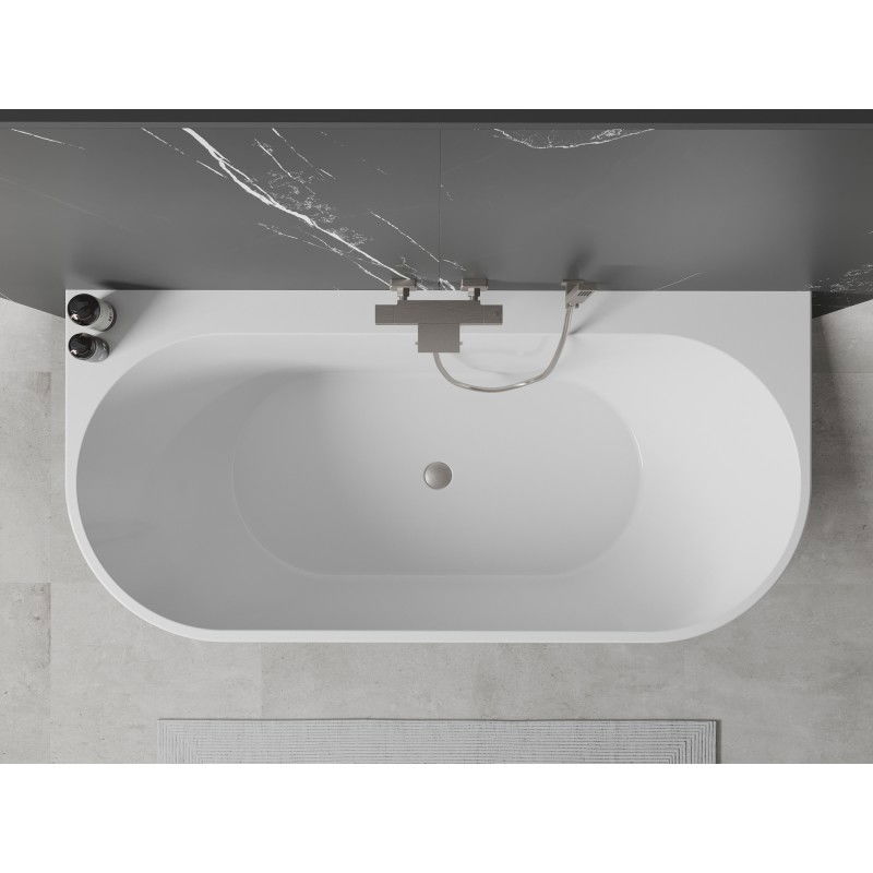 Mexen Oval+ free-standing wall-mounted bathtub 170 x 80 cm, white, brushed nickel overflow - 52681708000-97