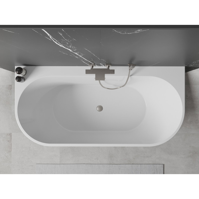 Mexen Oval+ freestanding side wall bathtub 170 x 80 cm, white, brushed nickel overflow - 52681708000-97