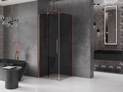 Mexen Velar sliding shower enclosure 90 x 90 cm, graphite, brushed copper - 871-090-090-41-65