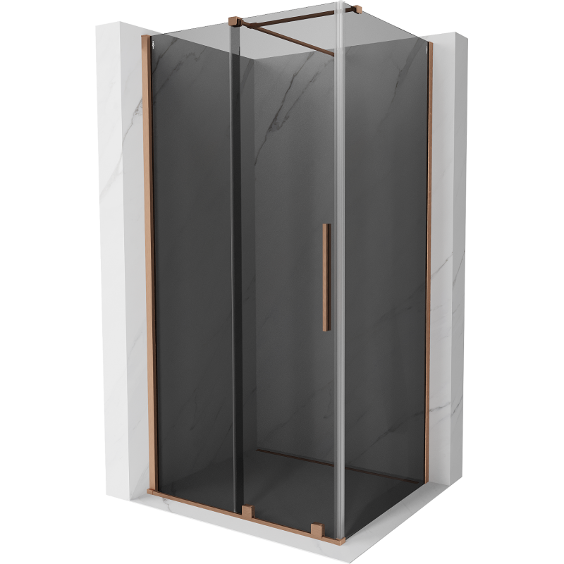 Mexen Velar sliding shower enclosure 90 x 75 cm, graphite, brushed copper - 871-090-075-41-65