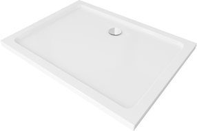 Mexen Flat rectangular slim shower tray 140 x 80 cm, white, chrome siphon - 40108014