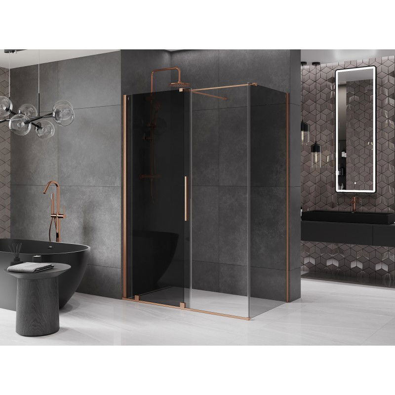 Mexen Velar Sliding Shower Enclosure 150 x 85 cm, Graphite, Brushed Copper - 871-150-085-41-65