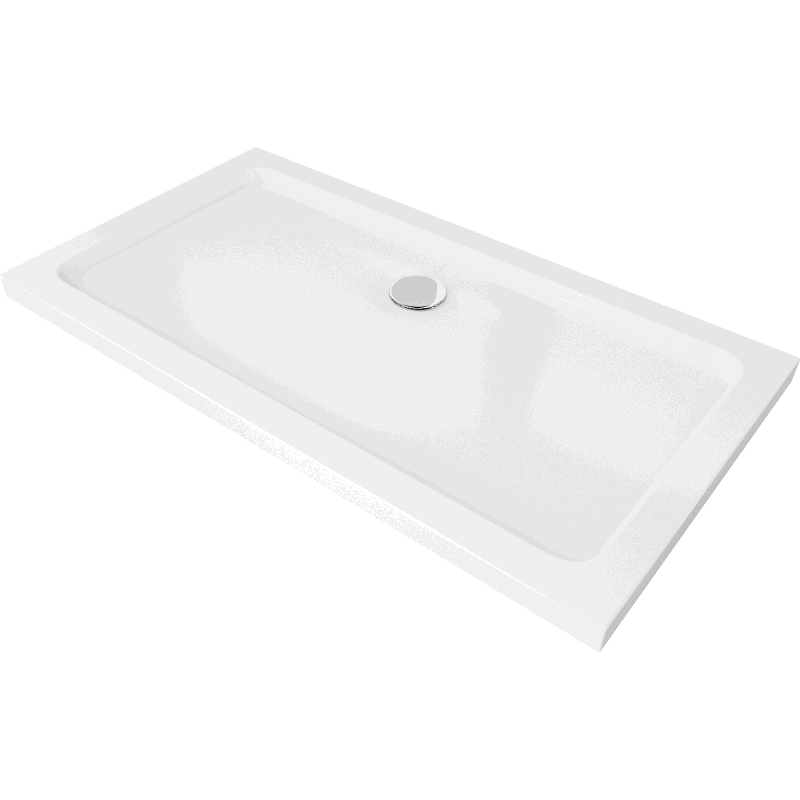 Mexen Flat slim rectangular shower tray 130 x 70 cm, White, chrome siphon - 40107013
