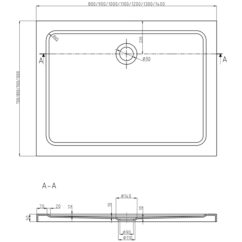 Mexen Flat rectangular slim shower tray 130 x 70 cm, white, chrome siphon - 40107013