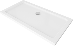 Mexen Flat slim rectangular shower tray 140 x 70 cm, White , chrome siphon - 40107014