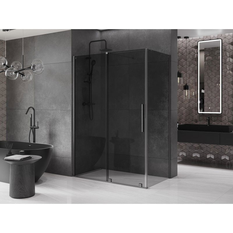 Mexen Velar sliding shower enclosure 140 x 80 cm, graphite, brushed gun gray - 871-140-080-41-66