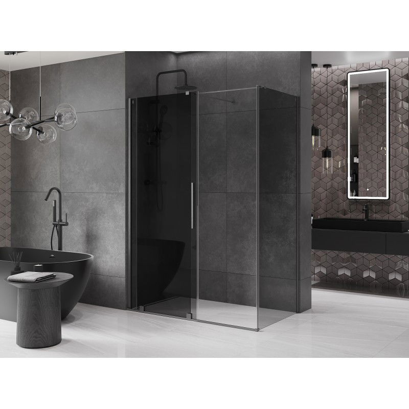 Mexen Velar sliding shower enclosure 150 x 75 cm, graphite, brushed gun gray - 871-150-075-41-66