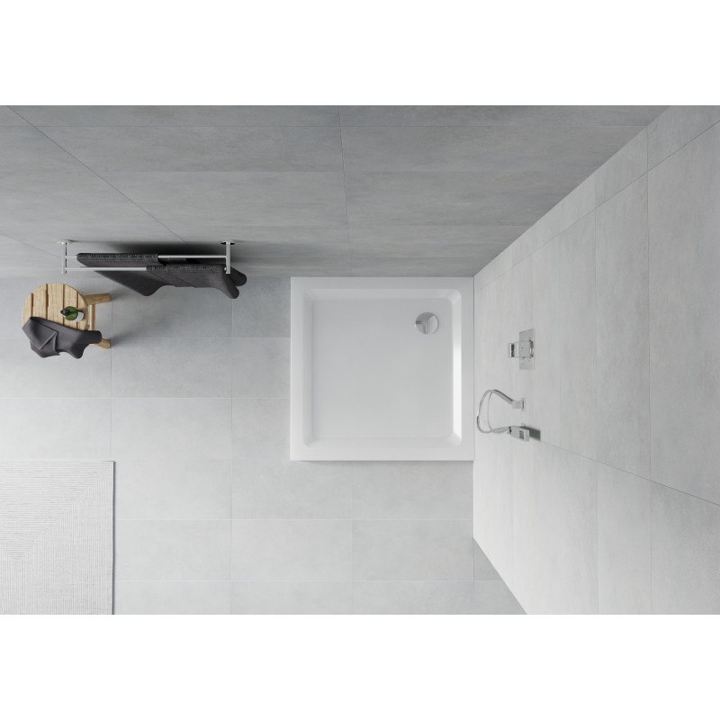 Mexen Flat slim square shower tray 100 x 100 cm, white, chrome siphon - 40101010