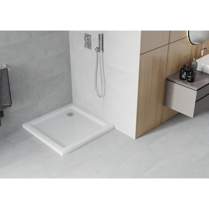 Mexen Flat square shower tray slim 90 x 90 cm, white, chrome siphon - 40109090