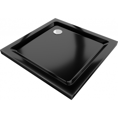 Mexen Flat slim square shower tray 80 x 80 cm, Black, chrome siphon - 40708080