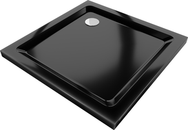 Mexen Flat slim square shower tray 80 x 80 cm, Black, chrome siphon - 40708080