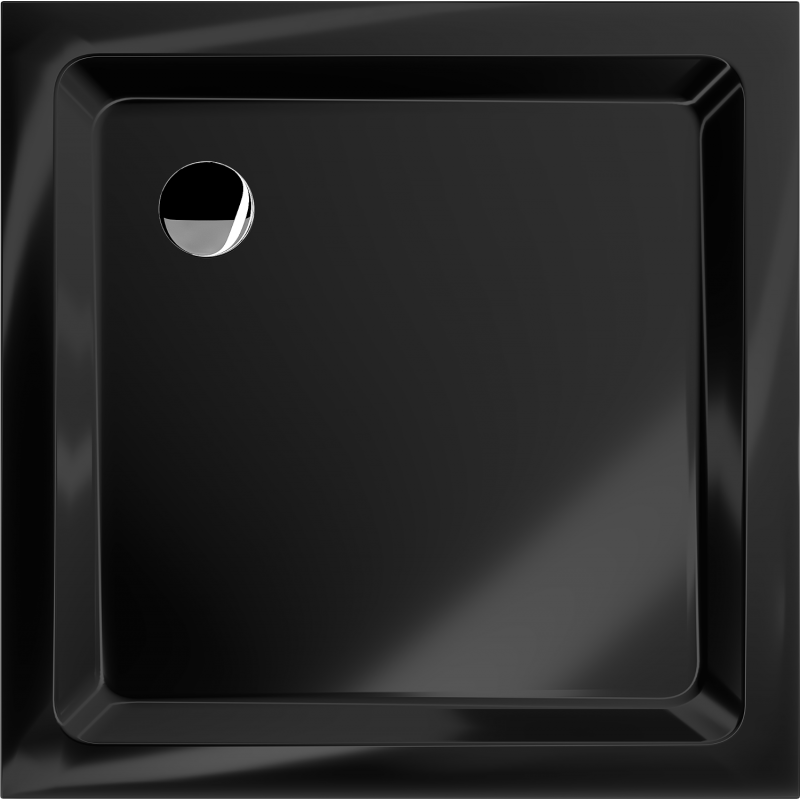 Mexen Flat square shower tray slim 80 x 80 cm, black, chrome siphon - 40708080