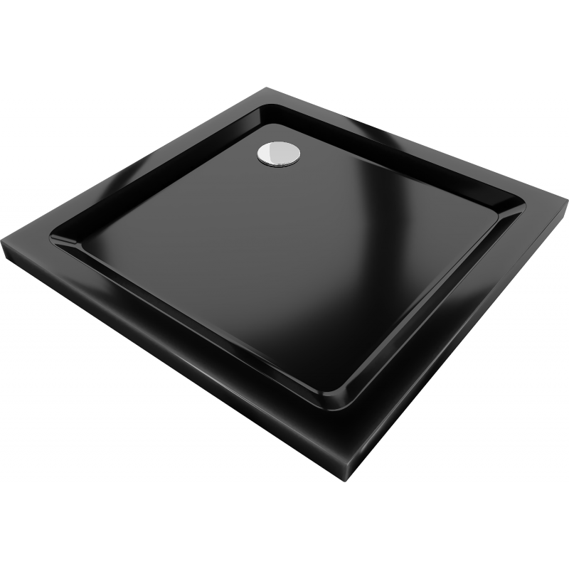 Mexen Flat square shower tray slim 90 x 90 cm, black, chrome siphon - 40709090