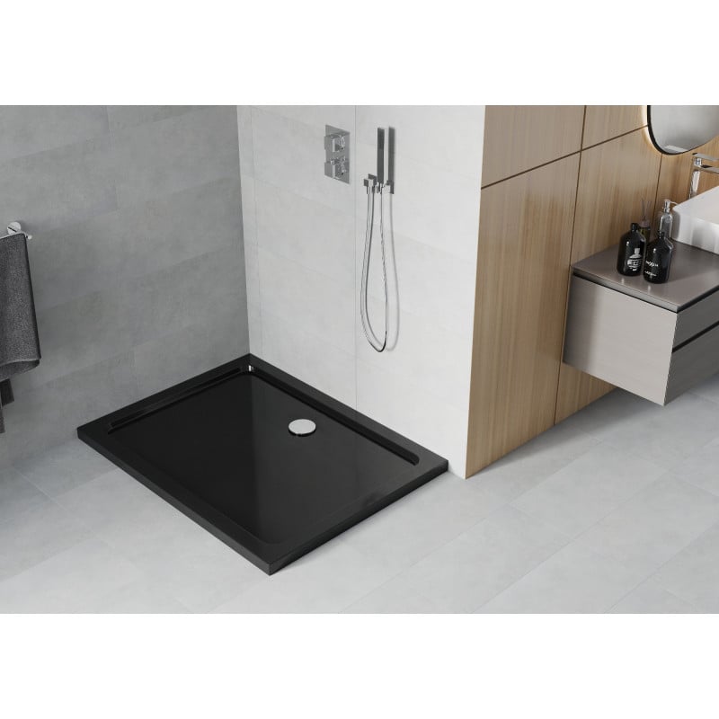 Mexen Flat rectangular slim shower tray 100 x 90 cm, black, chrome siphon - 40709010