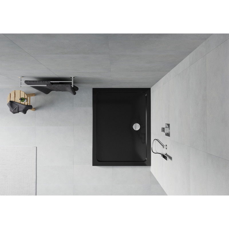 Mexen Flat rectangular slim shower tray 100 x 90 cm, black, chrome siphon - 40709010