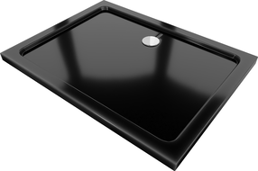 Mexen Flat slim rectangular shower tray 100 x 80 cm, Black, chrome siphon - 40708010