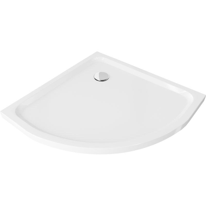 Mexen Flat semi-circular slim shower tray 70 x 70 cm, white, chrome siphon - 41107070