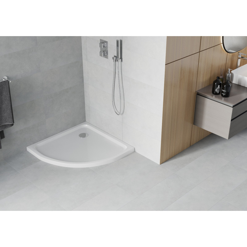 Mexen Flat semi-circular slim shower tray 70 x 70 cm, white, chrome siphon - 41107070