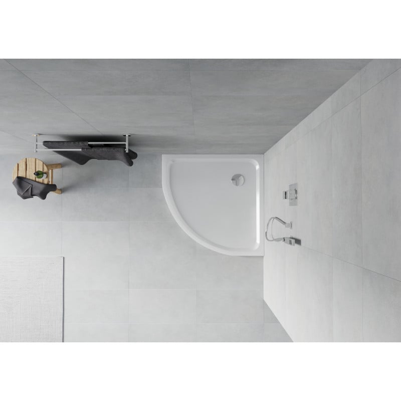 Mexen Flat semi-circular slim shower tray 70 x 70 cm, white, chrome siphon - 41107070