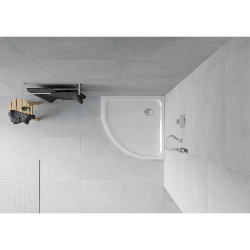 Mexen Flat semi-circular slim shower tray 80 x 80 cm, white, chrome siphon - 41108080