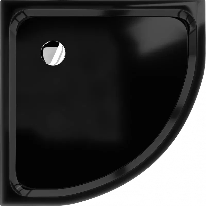 Mexen Flat semicircular slim tray 70 x 70 cm, black, chrome siphon - 41707070