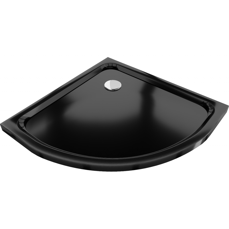 Mexen Flat semi-circular slim shower tray 80 x 80 cm, black, chrome siphon - 41708080