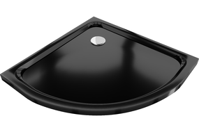 Mexen Flat semi-circular slim shower tray 80 x 80 cm, black, chrome siphon - 41708080