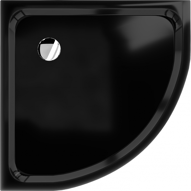 Mexen Flat semi-circular slim shower tray 80 x 80 cm, black, chrome siphon - 41708080