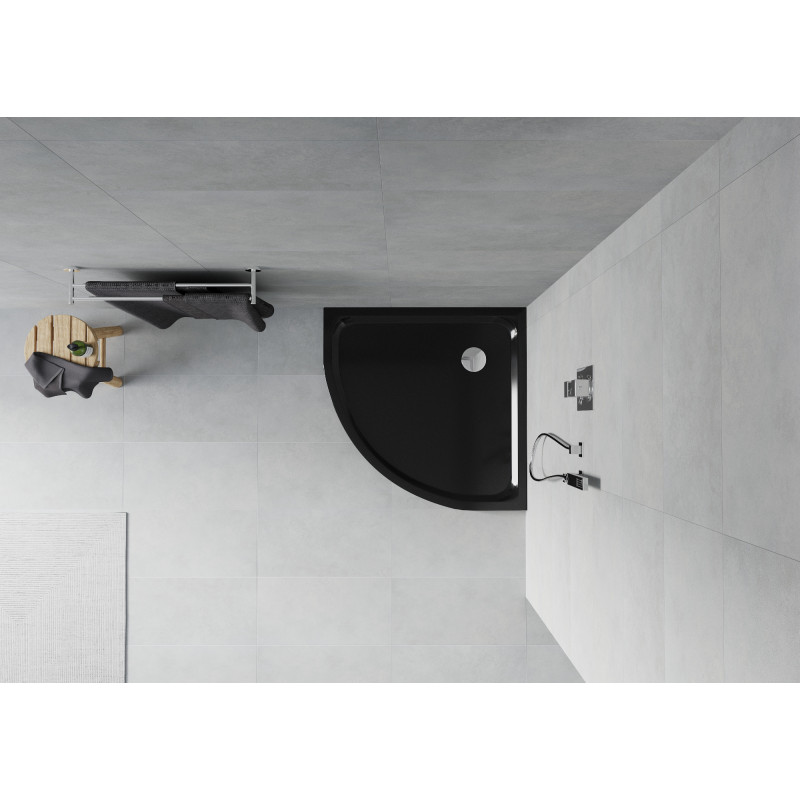 Mexen Flat semi-circular shower tray slim 90 x 90 cm, black, chrome siphon - 41709090
