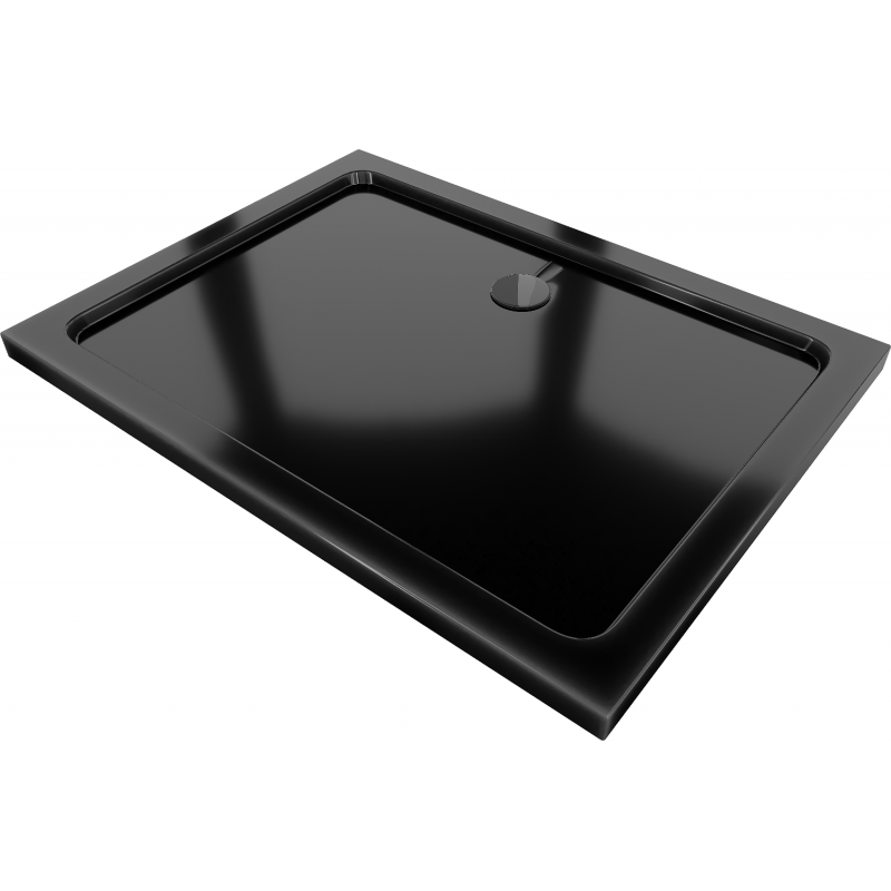 Mexen Flat slim rectangular shower tray 120 x 80 cm, Black, Black siphon - 40708012B