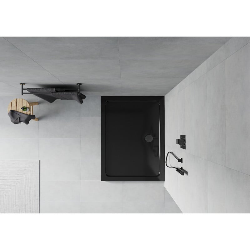 Mexen Flat Rectangular slim shower tray 100 x 80 cm, black, black siphon - 40708010B