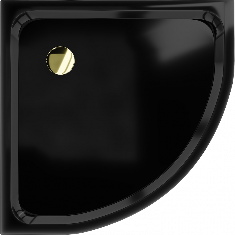 Mexen Flat semi-circular shower tray slim 90 x 90 cm, black, gold siphon - 41709090G