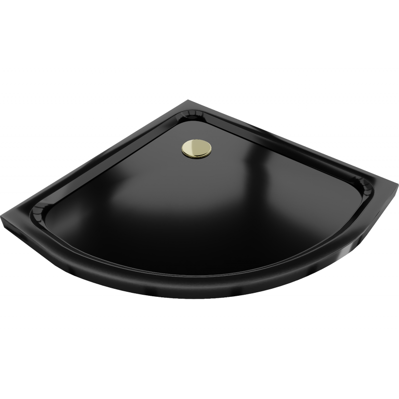 Mexen Flat semicircular slim shower tray 90 x 90 cm, black, gold siphon - 41709090G