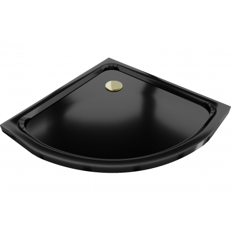 Mexen Flat semi-circular slim shower tray 90 x 90 cm, black, gold siphon - 41709090G