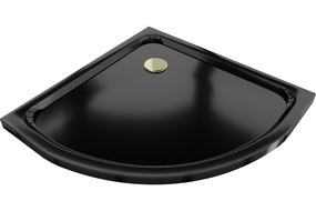 Mexen Flat half-round slim shower tray 80 x 80 cm, black, gold siphon - 41708080G