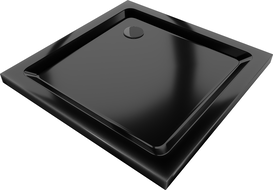 Mexen Flat slim square shower tray 80 x 80 cm, Black, Black siphon - 40708080B